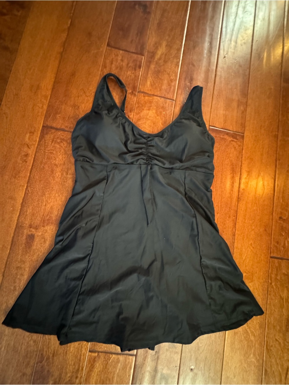 Black Swimdress with V-neck and Ruched Bust